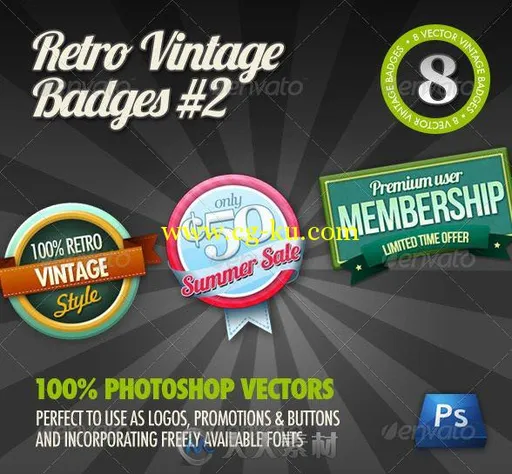 8款复古风格图标展示PSD模板8 Retro Vintage badges #2 471447的图片1