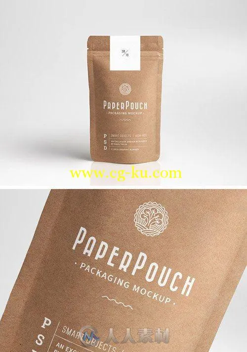 纸质包装袋展示PSD模板Paper Pouch Packaging的图片1