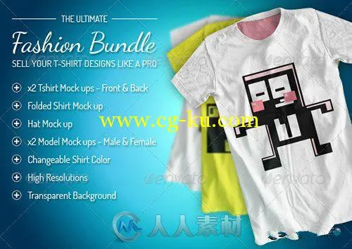 时尚T恤帽子展示PSD模板合辑Fashion Bundle - x3 T-shirt x2 Models Hat 2758293的图片2