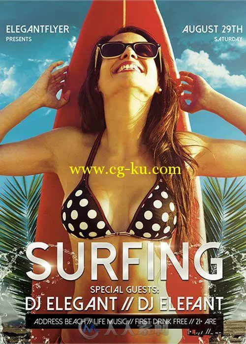 冲浪活动海报展示PSD模板Surfing_free_D001的图片1