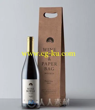 黑比诺葡萄酒瓶模型Wine-Bottle-Paper-Bag-Mockup的图片1