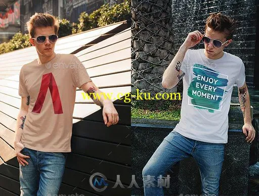 男士T恤真人展示PSD模板male-tshirt-fashion-mockup的图片1