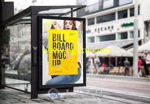 公交车站候车亭广告位场景展示PSD模板第二版PSD Mock-Up - Bus Stop Billboard的图片1