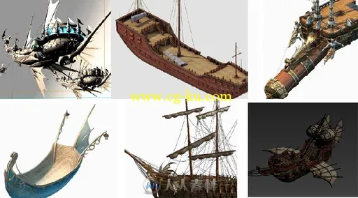 17只奇幻风格木船3D模型的图片1