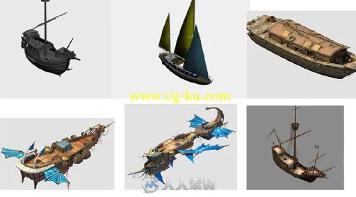 17只奇幻风格木船3D模型的图片2