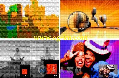40款像素风格处理特效PS动作40 Brick Mosaics Actions的图片1