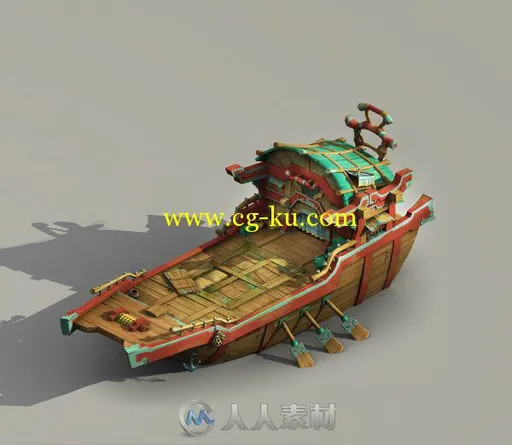 Q版古代船3D模型的图片1