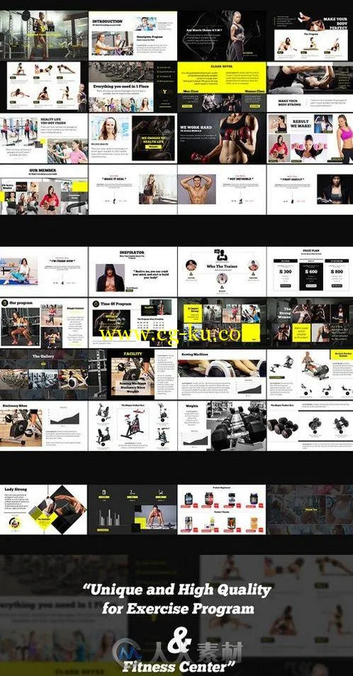 运动健身PPT模板Fitness Center Powerpoint Template的图片1