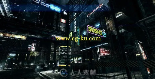 unity3d游戏场景模型超精美黑夜城市3D模型的图片2