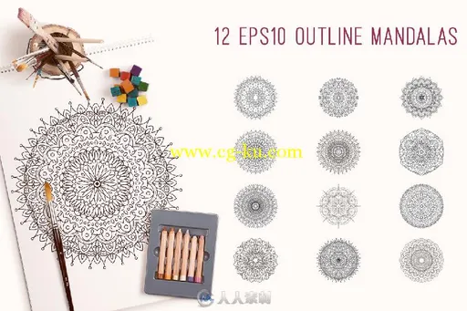 曼丹达矢量着色展示EPS文件Mandala coloring book for adults 741732的图片2