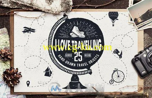 热爱旅游黑色矢量图标I LOVE TRAVELLING的图片2