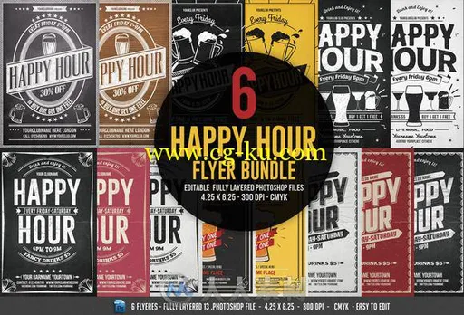 酒吧快乐时刻宣传海报PSD模板Happy Hour Flyer Bundle的图片1