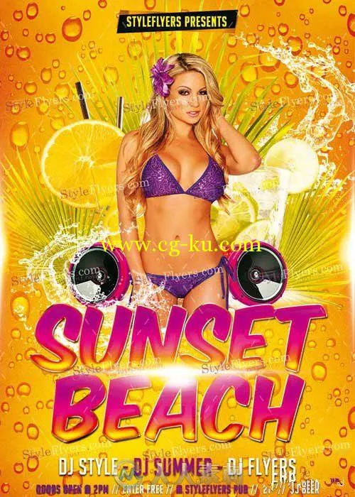 日落海滩活动展示PSD模板Sunset_Beach_PSD_Flyer_Template的图片1