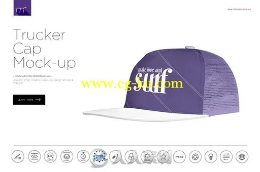 蓝紫色卡车司机帽展示PSD模板Trucker Cap Mock-up的图片1