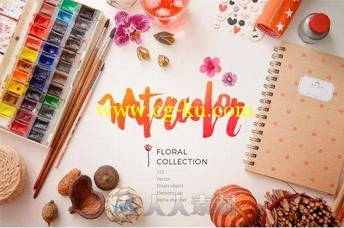 水彩花卉集PSD模板Watercolor Floral Collection的图片2