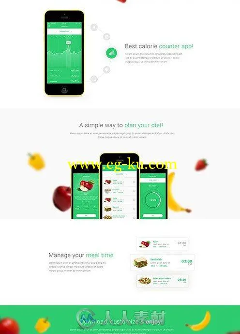 记录提醒类型appUI设计PSD模板PSD Web Template - FitApp的图片1