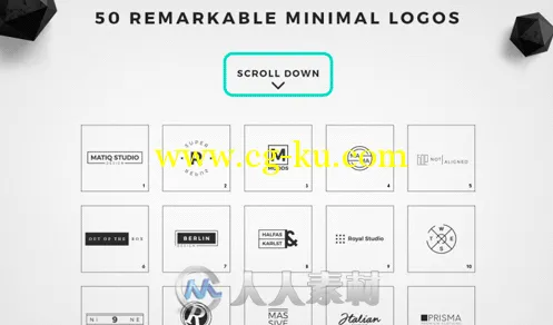 50款黑白简洁LOGO展示PSD模板50 Minimal Logos的图片1