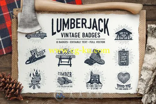 墨色伐木工老式徽章展示AI矢量模板Lumberjack. Vintage Badges (part 1)的图片1