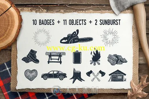 墨色伐木工老式徽章展示AI矢量模板Lumberjack. Vintage Badges (part 1)的图片3