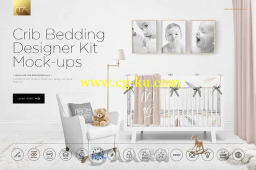 婴儿床展示PSD模板Crib Bedding Designers Kit Mockups的图片1