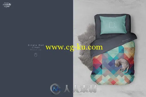 单人床数码风格展示PSD模板Single Bed Linen Mockup的图片1