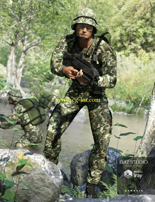 DAZ3D陆军耐性迷彩制服3D模型合辑 DAZ3D ARMY UNIFORM FOR GENESIS 3 MALE AND GEN...的图片1