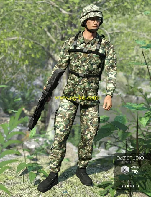 DAZ3D陆军耐性迷彩制服3D模型合辑 DAZ3D ARMY UNIFORM FOR GENESIS 3 MALE AND GEN...的图片2