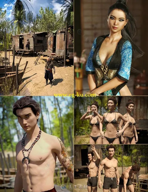 DAZ3D亚洲古装武侠角色3D模型合辑 DAZ3D ASIAN RIVER BUNDLE的图片1