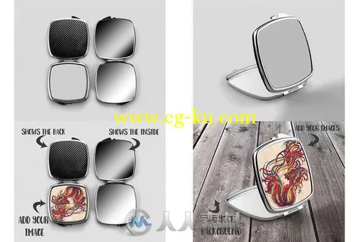 小巧镜子盒展示PSD模板Compact mirror mockup bundle的图片2