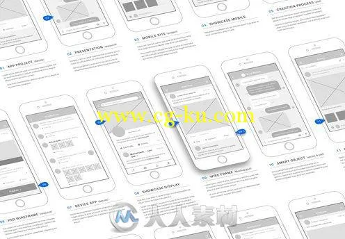 线框图像APP模拟展示PSD模板Wire-Frame-App-Screens-Presentation-Mockup的图片1