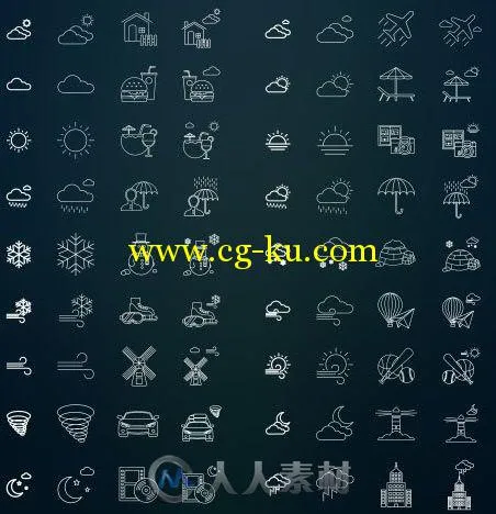 单色天气图标设计展示PSD模板Indra - 80 Weather Activities Icon的图片1