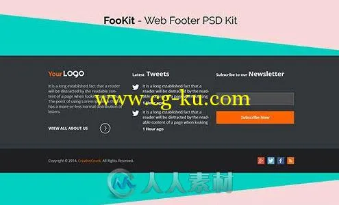 网页页脚设计PSD模板FooKit-Web-Footer-PSD-Kit的图片2