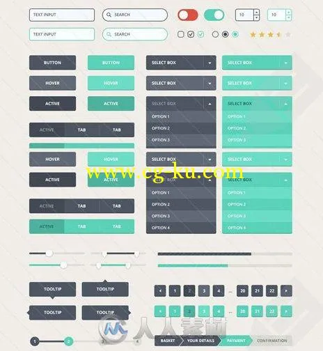 现代平面风格用户界面设计PSD模板Contemporary Flat UI Kit的图片1