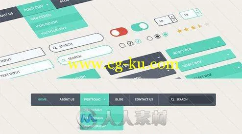 现代平面风格用户界面设计PSD模板Contemporary Flat UI Kit的图片2