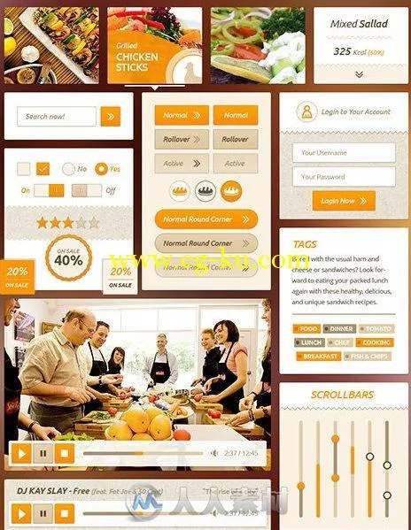 食品展示网页设计PSD模板Food-UI-Kit的图片1