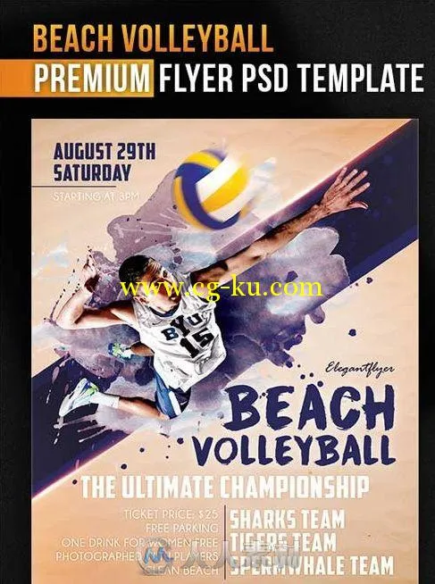 沙滩排球活动海报展示PSD模板Beach_Volleyball+Facebook_Cover_D001的图片1