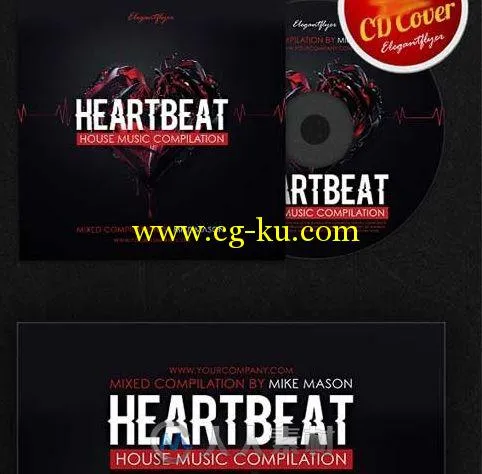 心跳DJ音乐CD封面展示PSD模板Heartbeat_CD_Cover_D001的图片1