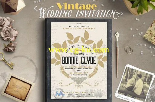 婚礼邀请函第三版PSD模板CM - Vintage Wedding Invitation III 411453的图片1