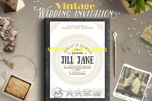 婚礼邀请函第二版PSD模板CM - Vintage Wedding Invitation II 409833的图片1