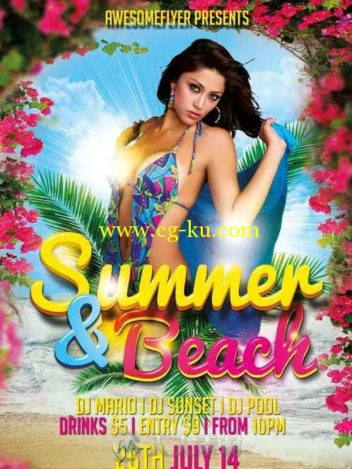 夏日沙滩宣传海报展示PSD模板Summer and Beach Flyer Template的图片1