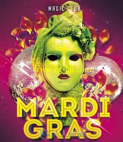 狂欢节宣传海报PSD模板mardi-gras-flyer-template的图片1