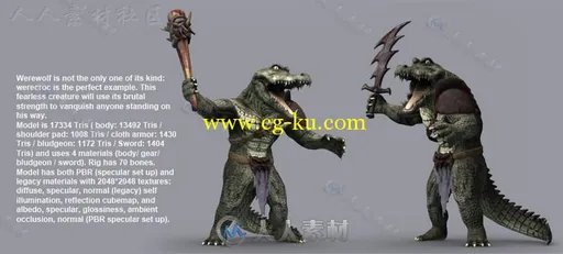 鳄鱼战士生物角色模型Unity3D素材资源的图片2
