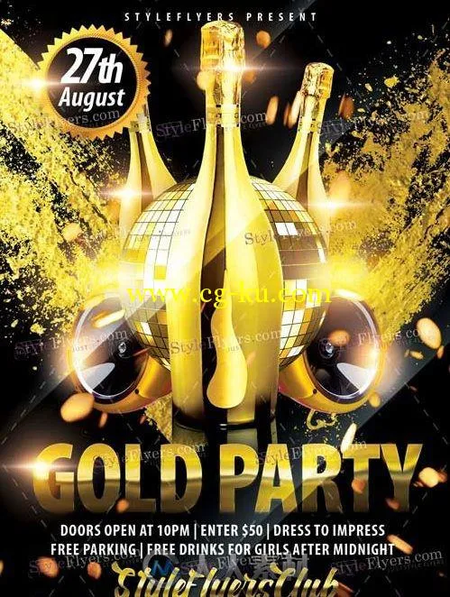 金色派对第一版海报PSD模板gold party的图片1