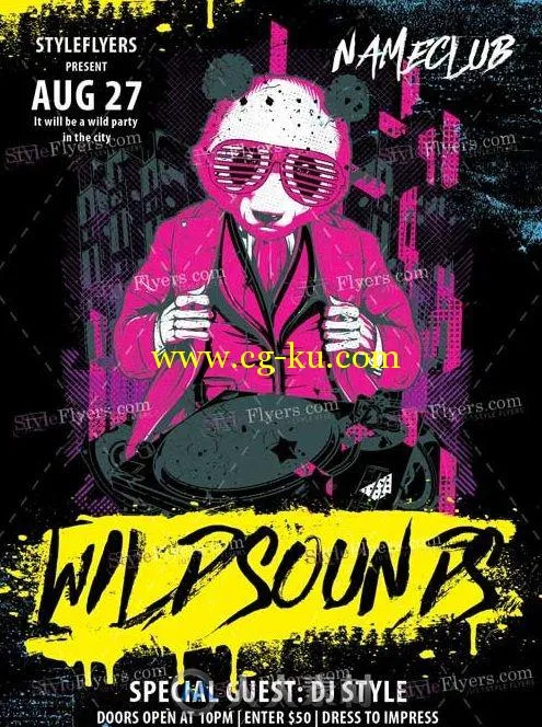 野蛮声音活动海报PSD模板Wild Sounds V1 PSD Flyer Template的图片1