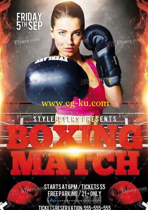 女性拳击比赛海报PSD模板Boxing_Match_PSD_Flyer_Template的图片1