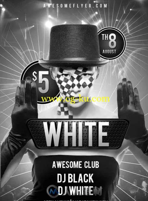 黑白俱乐部宣传海报PSD模板black-and-white-party-flyer-template的图片1