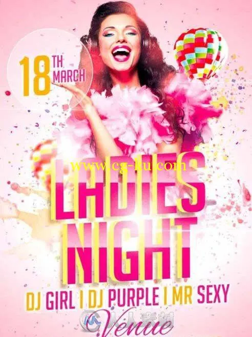 女士之夜宣传活动海报第二十一版PSD模板ladies-night-party-flyer-template的图片1