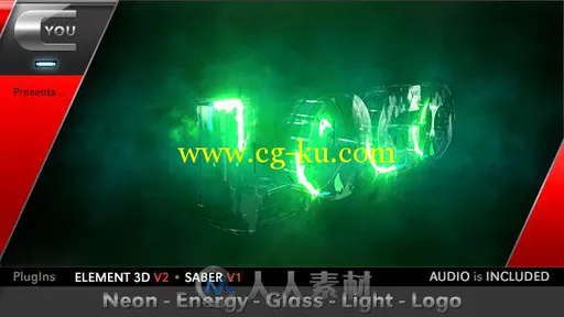 霓虹灯能量玻璃灯标志LOGO演绎AE模板 Videohive Neon Energy Glass Light Logo的图片1