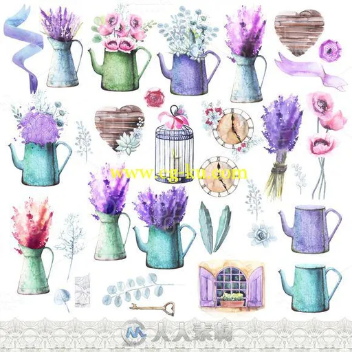 普罗旺斯水彩装饰画PSD模板Watercolor Provence Decor的图片1