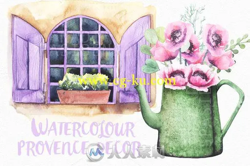 普罗旺斯水彩装饰画PSD模板Watercolor Provence Decor的图片2